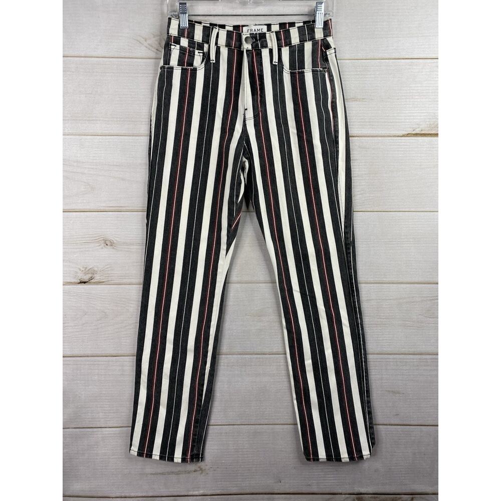Frame Jeans Sz 26 Le Sylvie Slender Straight Striped Stretch Denim Black White